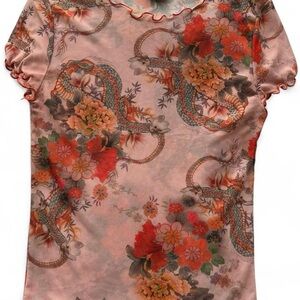 Urban Outfitters Snake and Floral Print Top - Red and Orange